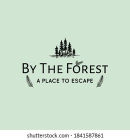 By the forest hand drawn illlustration for logotype vector art