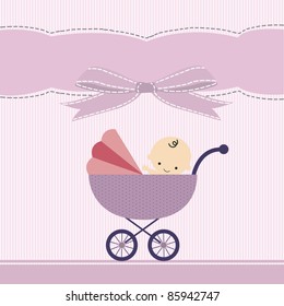 by greetings card with purple stroller (EPS10)