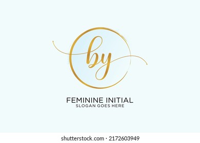 BY handwriting logo with circle template vector signature, wedding, fashion, floral and botanical with creative template.