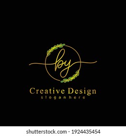 BY Initial calligraphy handwritten logo. Handwritten alphabet in the logo template. Letters and Alphabet for signature, wedding, fashion, floral and botanical logo design 