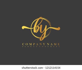 BY initial handwriting logo circle template vector
