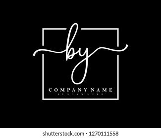 BY Initial handwriting square minimalist logo vector