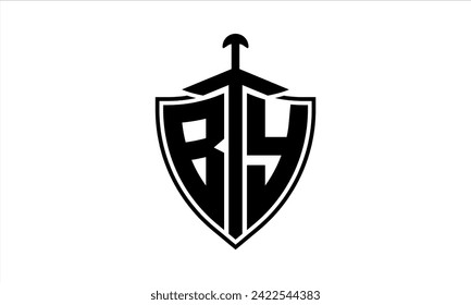 BY initial letter shield icon gaming logo design vector. batman, sports logo, monogram, shield, war game, symbol, playing logo, abstract, fighting, typography, icon, minimal, premier league, club logo