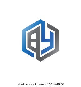 BY initial letters loop linked hexagon logo black gray blue