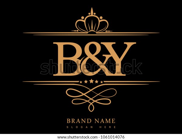 B&Y Initial logo, Ampersand initial logo\
gold with crown and classic\
pattern
