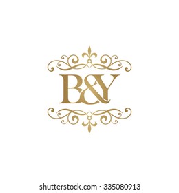 B&Y Initial logo. Ornament ampersand monogram golden logo