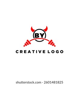 BY initial monogram for fitnes or gym logo with devil style design