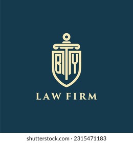 Por monograma inicial para el bufete de abogados con imagen del logo de la espada y el escudo