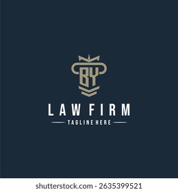 BY bufete de abogados de logotipo de monograma inicial con diseño de pilar