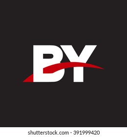 BY initial overlapping swoosh letter logo white red black background