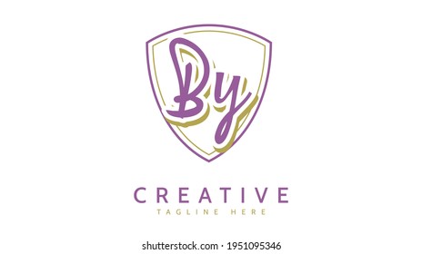 BY Iniciales, vector de logotipo de escritura a mano
