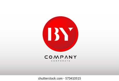 BY letter alphabet dot circle red simple flat technology modern creative vector logo icon sign design template 