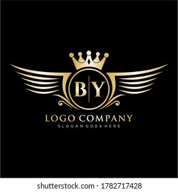 POR carta inicial con plantilla de logotipo de ala real.