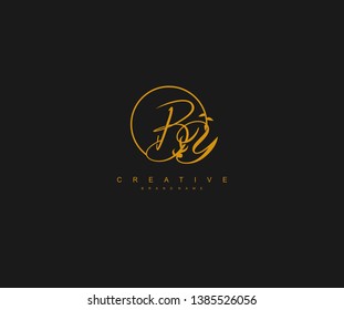 BY letter linked calligraphic monogram emblem style vector logo