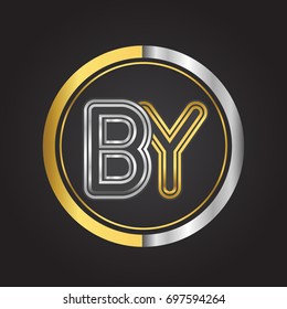 BY Letter logo in a circle. gold and silver colored. Vector design template elements for your business or company identity.