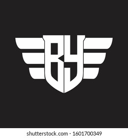 BY Logo monogram with emblem and wings element design template