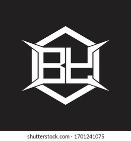 BY Logo monogram with hexagon and four taper shape design template