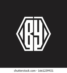 BY Monograma con logotipo con plantilla de diseño redondeado de línea hexagonal