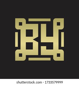 BY Monograma del logotipo con plantilla de diseño de líneas de texto