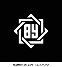 BY monogram logo with abstract square around design template