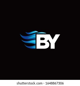 BY monogram logo with blue fire style design template