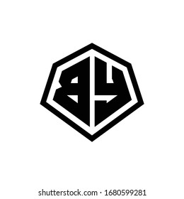BY monogram logo with hexagon shape and line rounded style design template isolated on white background