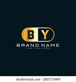 Logo BY monograma con forma ovalada de metal dorado. diseño de oro de letras 3D premium. El logotipo se puede utilizar para negocios, joyería, ropa, artículos de lujo. plantilla de ilustración de vector