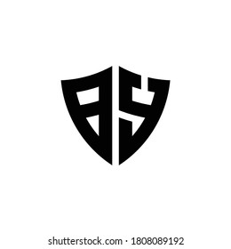 BY monogram logo with shield shape design template isolated on white background