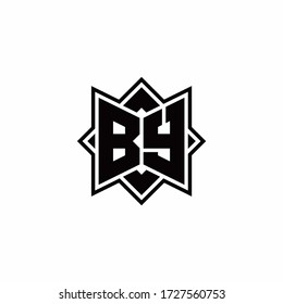 Logo BY monograma con plantilla de diseño de contorno de estilo de rotación cuadrada