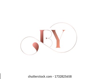 BY monogram logo.Typographic icon with serif letter b and letter y. Lettering icon. Alphabet initials isolated on light background.Signature style elegant sign luxury characters and decorative swirl.