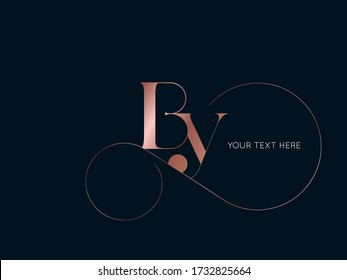 BY monogram logo.Typographic icon with serif letter b and letter y. Lettering icon. Alphabet initials isolated on dark background.Signature style elegant sign luxury characters and decorative swirl.