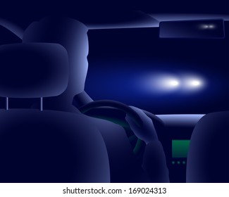 By night road towards car rides with bright lights; eps10