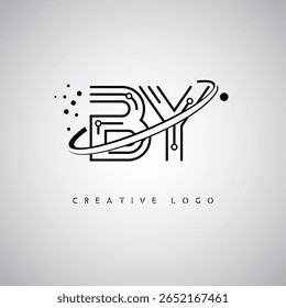BY Orbit Monogram Logo – Futuristic Minimal Letter mark with Circular Line Art, Tech-Inspired Dots and Space Motion Concept for Modern Branding Identity