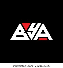 BYA triangle letter logo design with triangle shape. BYA triangle logo design monogram. BYA triangle vector logo template with red color. BYA triangular logo Simple, Elegant, and Luxurious design