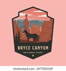 byce canyon national park patch logo vector illustration design, utah landmark illustration emblem style