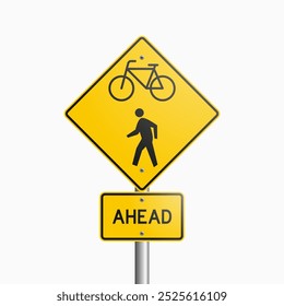 Bycicle and Pedestrian Sign: vector illustration of traffic signs signaling bicycle and pedestrian crossings ahead with white background