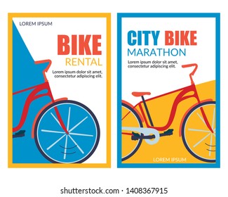 Bycicle Rental. City Bike Marathon Vector Banner Set. Physical Activity, Healthy Leisure, Urban Travel, Tourism. Eco Transportation. Cycling Race Competition. Bike Rent Service Mobile Application