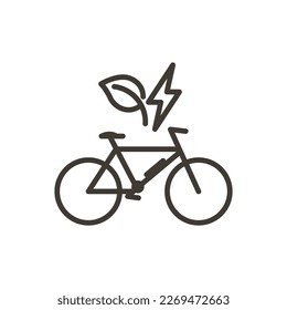 Bycicle vector thin line icon. Outline illustration of a eletric bike. Environment friendly. Alternative means of transport