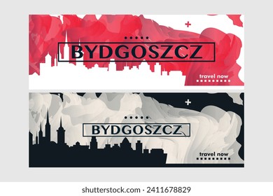 Bydgoszcz city banner pack with abstract shapes of skyline, cityscape, landmark. Poland town travel vector horizontal illustration layout set for brochure, website, page, presentation, header, footer