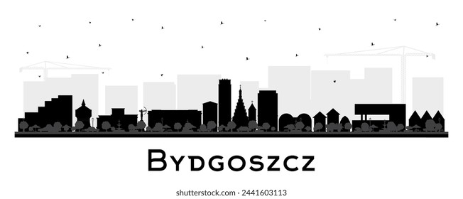 Bydgoszcz Poland city skyline silhouette with black buildings isolated on white. Vector illustration. Bydgoszcz cityscape with landmarks. Business and tourism concept with historic architecture.