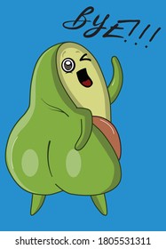 Bye. Cute avocado with a smile. Vector illustration