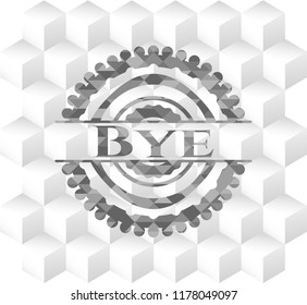 Bye grey emblem. Retro with geometric cube white background