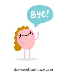 Bye hand drawn vector illustration in cartoon comic style with pink man speech bubble pastel colors