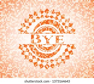 Bye orange tile background illustration. Square geometric mosaic seamless pattern with emblem inside.
