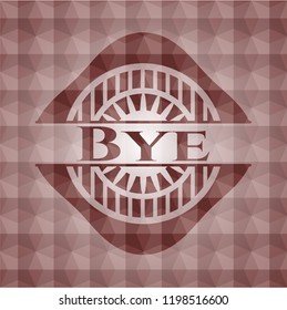 Bye red seamless emblem or badge with abstract geometric pattern background.