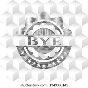 Bye retro style grey emblem with geometric cube white background