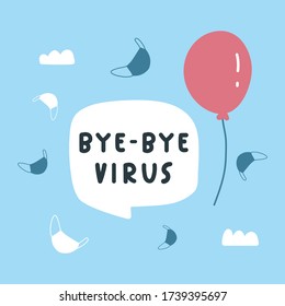 Bye bye virus. Hand drawn vector illustration on blue background.