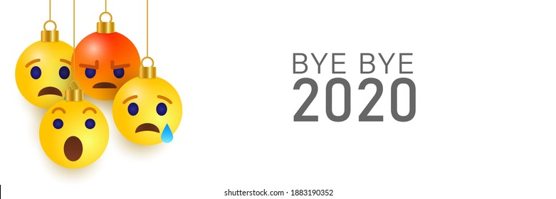 Bye-bye 2020 sad and angry emoji. We will miss you no. Vector illustration on white background.