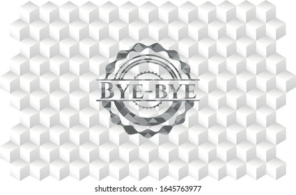 Bye-bye grey emblem. Retro with geometric cube white background