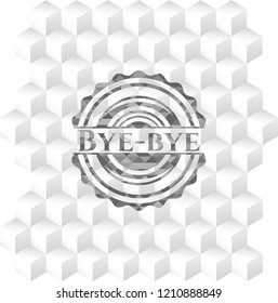 Bye-bye realistic grey emblem with cube white background